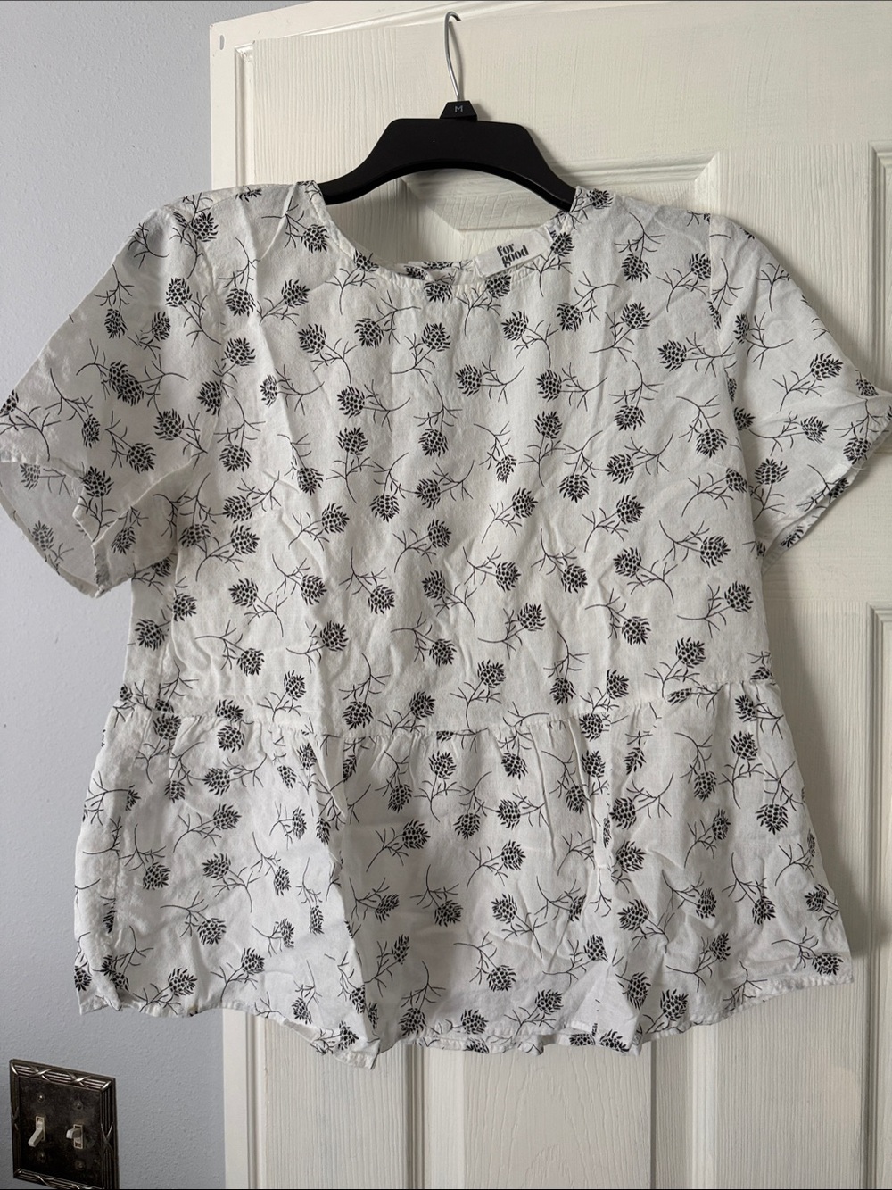 White Floral Short-Sleeve Peplum Blouse